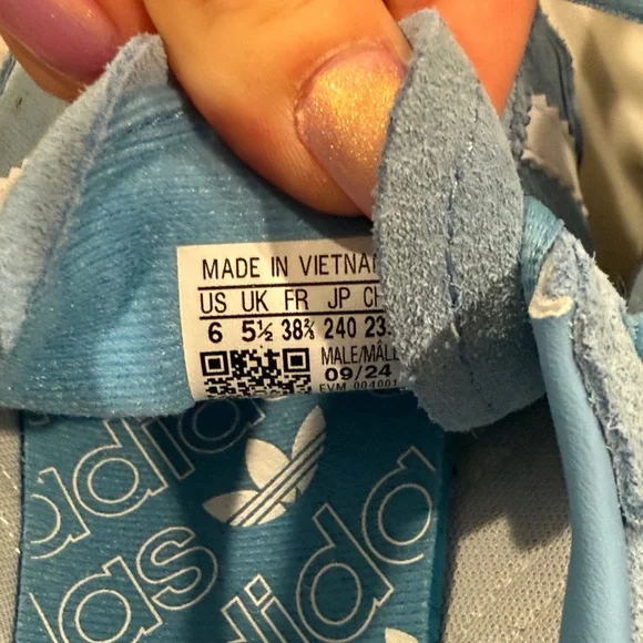 adidas Samba Suede Sneakers in Sky Blue and White with Gum Sole - Picture 6 of 7